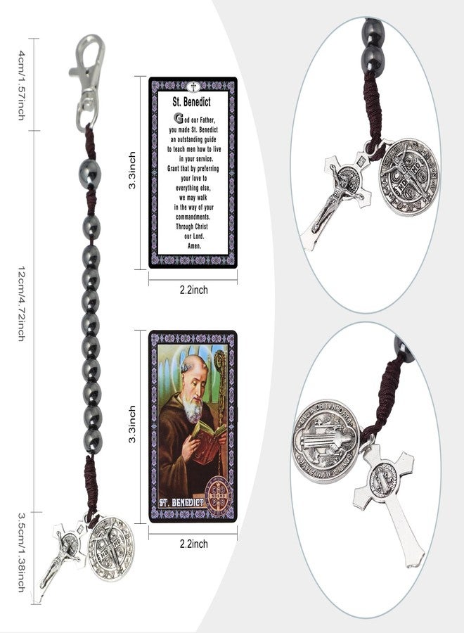 BigPig One Decade Pocket Rosary with St Benedict Medals,Catholic Black Small Rugged Rosary Beads for Men Women Catholic Gift,Crucifix Rosary Keychain,Medalla De San Benito Rosarios Catolicos Para Hombre - Image 2
